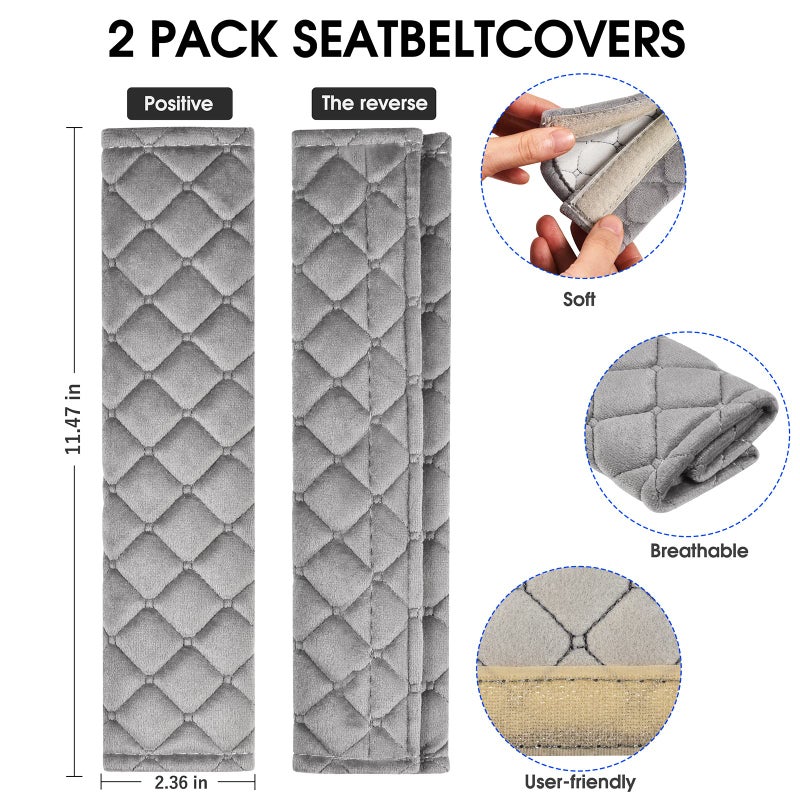 MIKAFEN Universal Car Seatbelt Pads Cover,Seat Belt Shoulder Strap Covers Harness Pad Car/Bag,Soft Comfort Helps Protect You Neck Shoulder from The Seat Belt Rubbing Gray (2-Pack) - Image 2